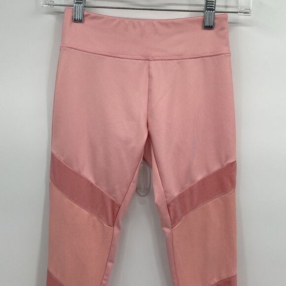 Justice Active Pink Colorblock Leggings Velvet Stripe Lace Up Sides size 10 - Picture 2 of 7